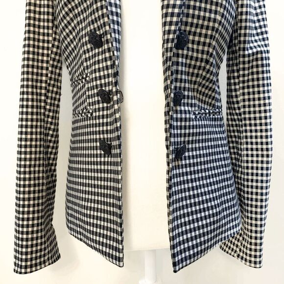 Veronica Beard Cottage Double Breasted Blazer Gingham Size 2 Black White Jacket - Picture 4 of 11